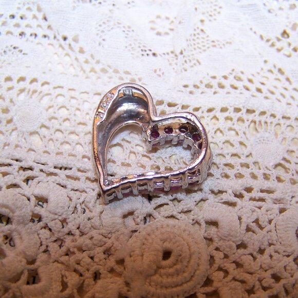Vintage Ross Simons Sterling Silver Ruby Sliding Heart Pendant - Picture 8 of 8